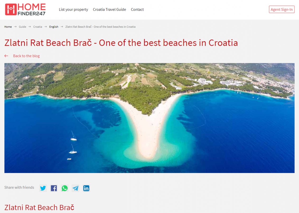 The popular HomeFinder247 portal in love with Zlatni rat